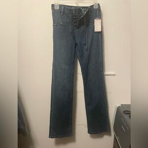 Free People We The Free Women Blue Eva Lace-Up Front Bootcut Blue Jeans Size 26